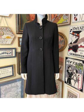 J. Crew Womens Wool Blend Black Peacoat with Green & Gray Satin Lining Size 4